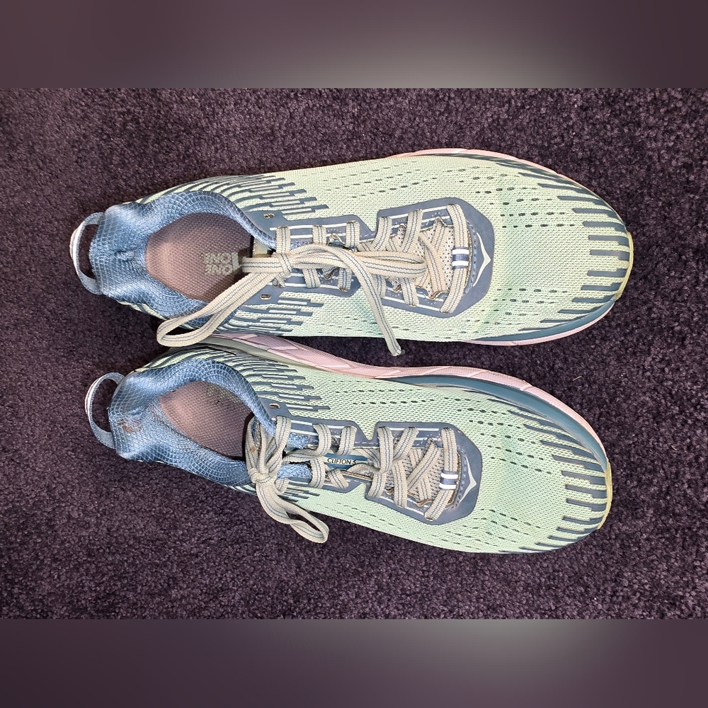 Women's Hoka One One Clifton 5 Marlin Blue & Green Run/Walk Shoes Size 7.5